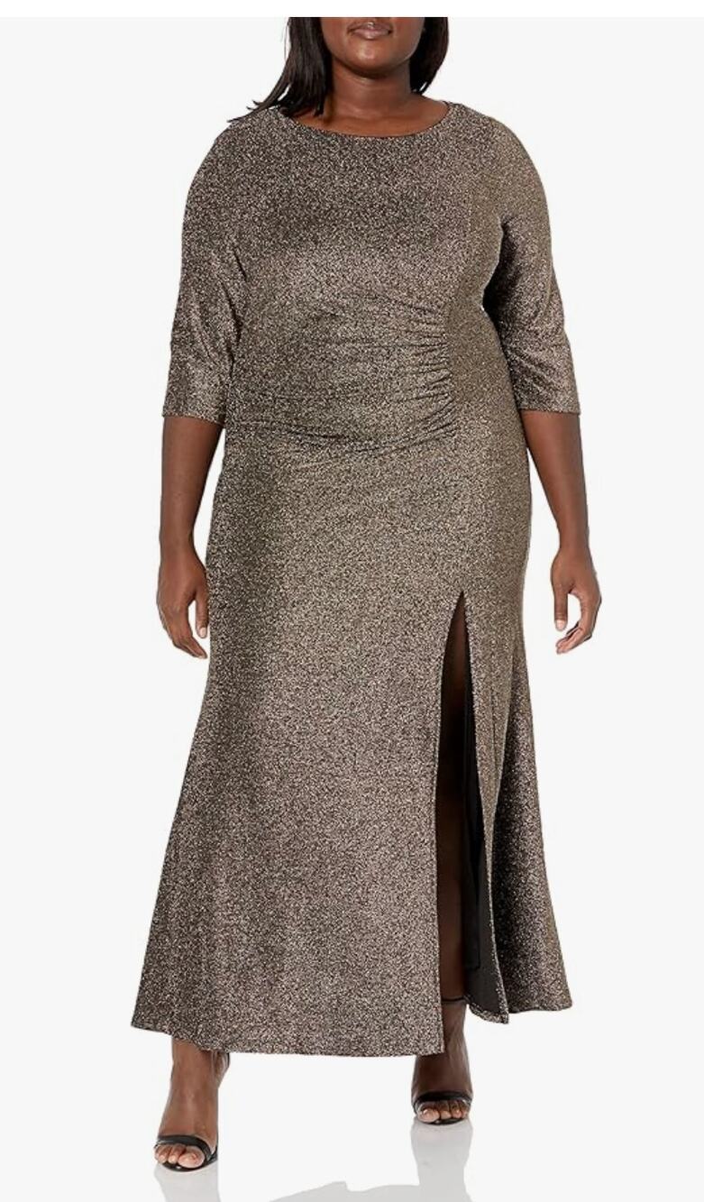 Ignite Evenings Womens Metallic Evening Maxi Dress Plus Size 22W Gold Black New